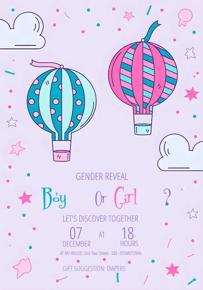 Invitation Balloon Teddy Bear Gender Reveal – Gender Reveal theme colorful, cute, childish, modern, fun