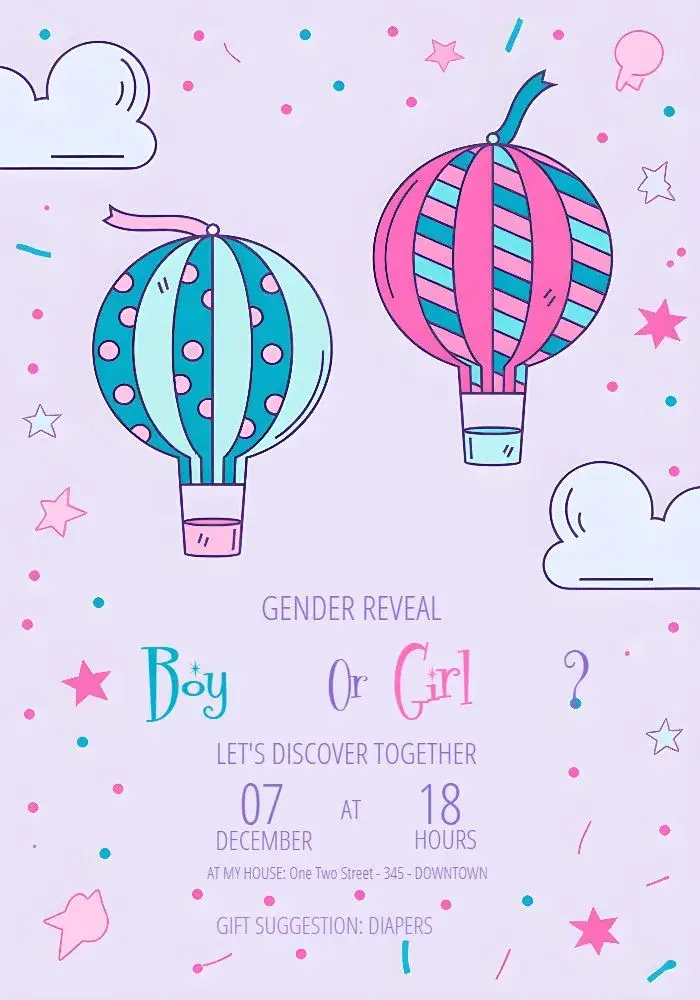 Balloon Teddy Bear Gender Reveal invitation