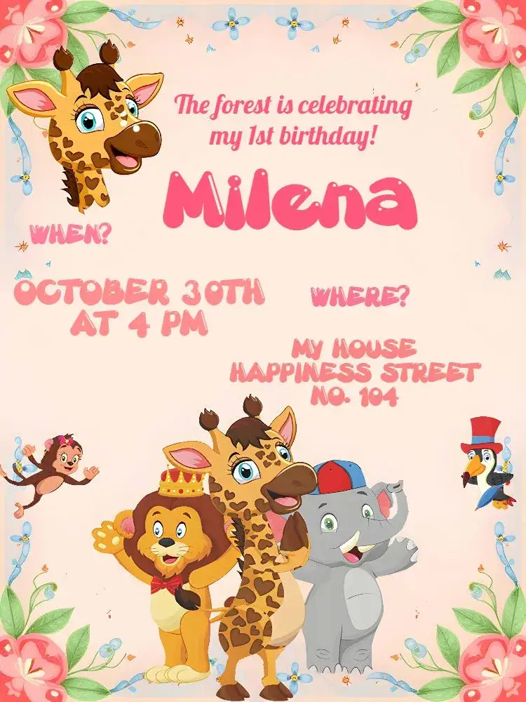 Invitation Giramille Flower – Most searched for theme safari, animals, floral