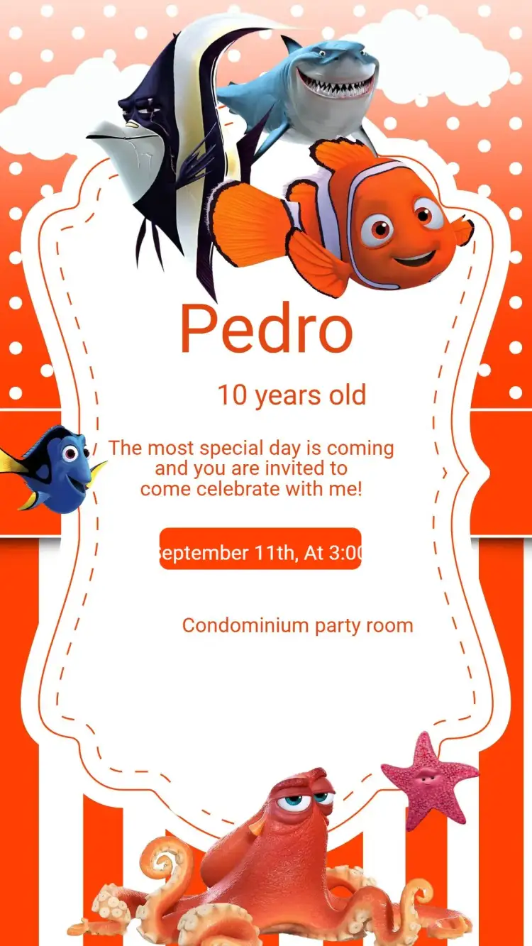 Invitation Finding Nemo Birthday Invitation – Kids' Birthday Party theme colorful, underwater, fun, illustrative, childlike, themed