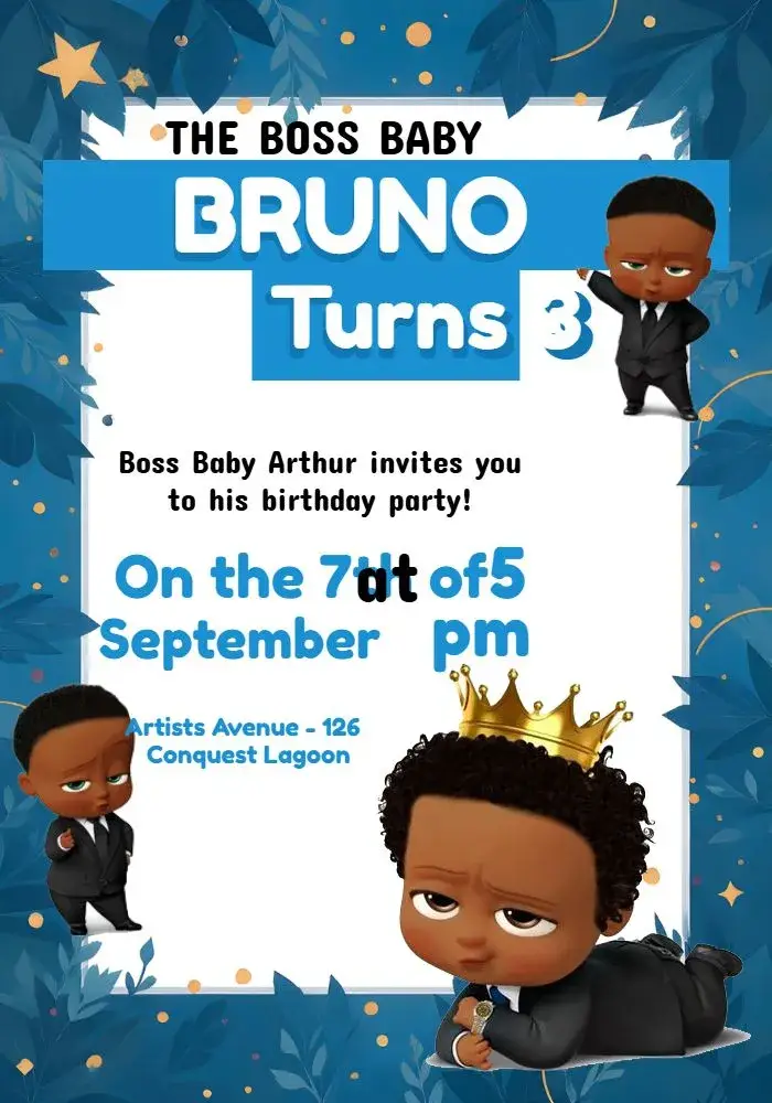 Powerful Black Brunette Boss Baby invitation