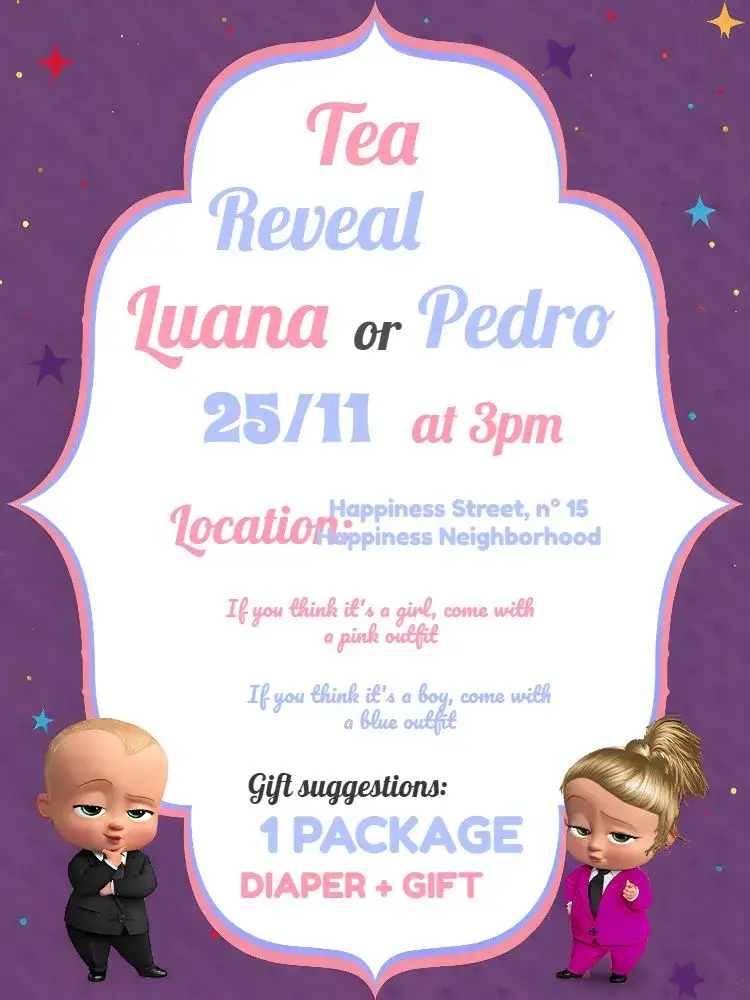 Powerful Boss Baby White Gender Reveal Tea invitation
