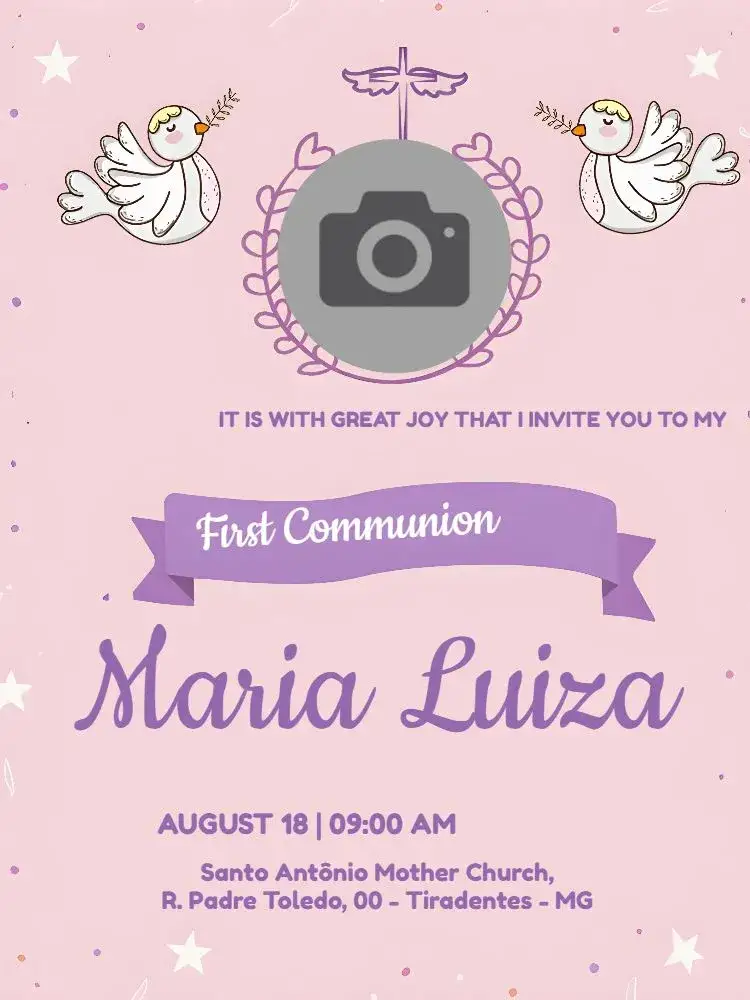 Invitation First Communion With Photo Church – First Communion theme delicate, spiritual, elegant, serene, childlike, colorful