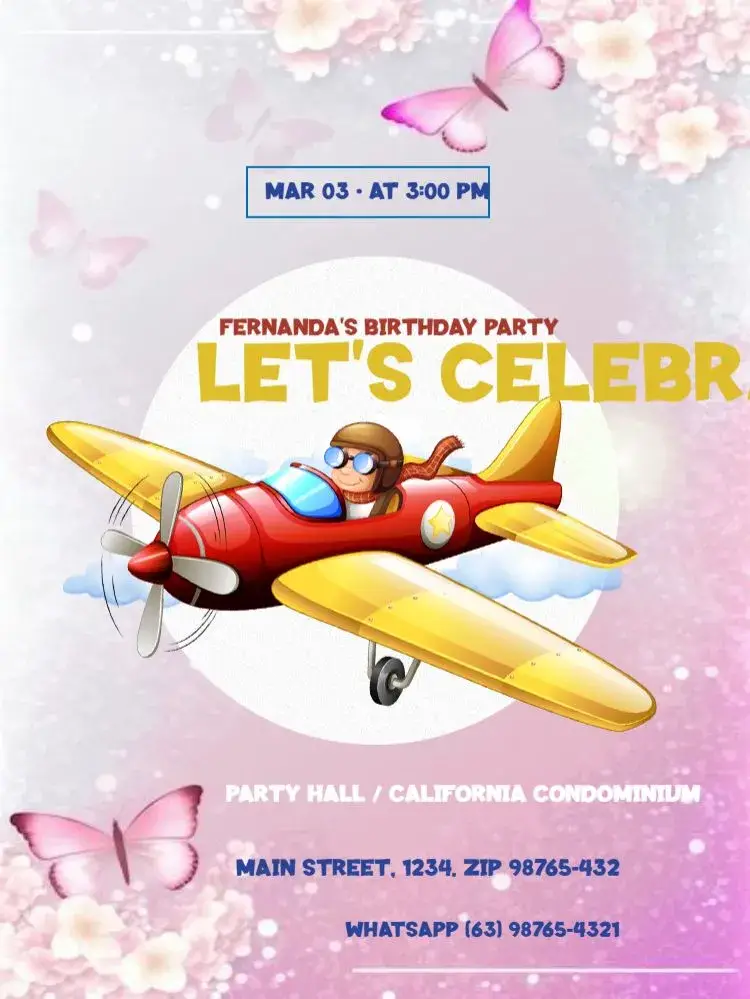 Children's Airplane Theme to Edit Playful invitation