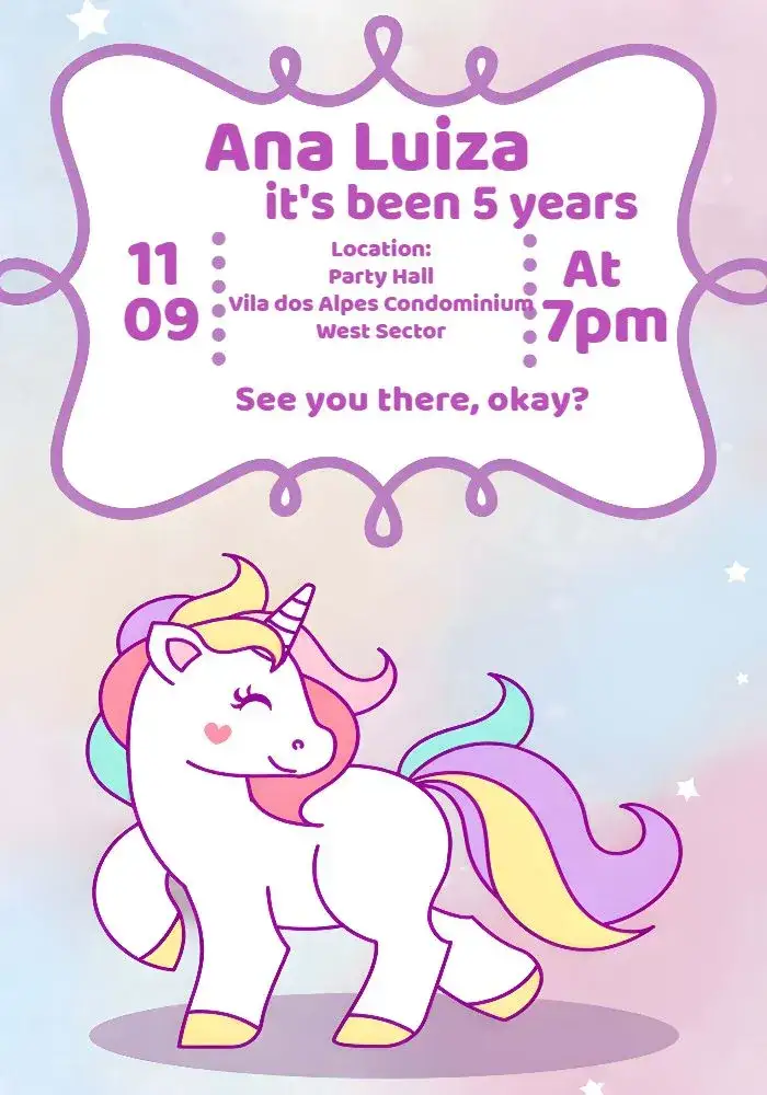 Invitation Colorful Unicorn – Most searched for theme colorful, fantasy-themed, magical, childlike, fun-filled, vibrant