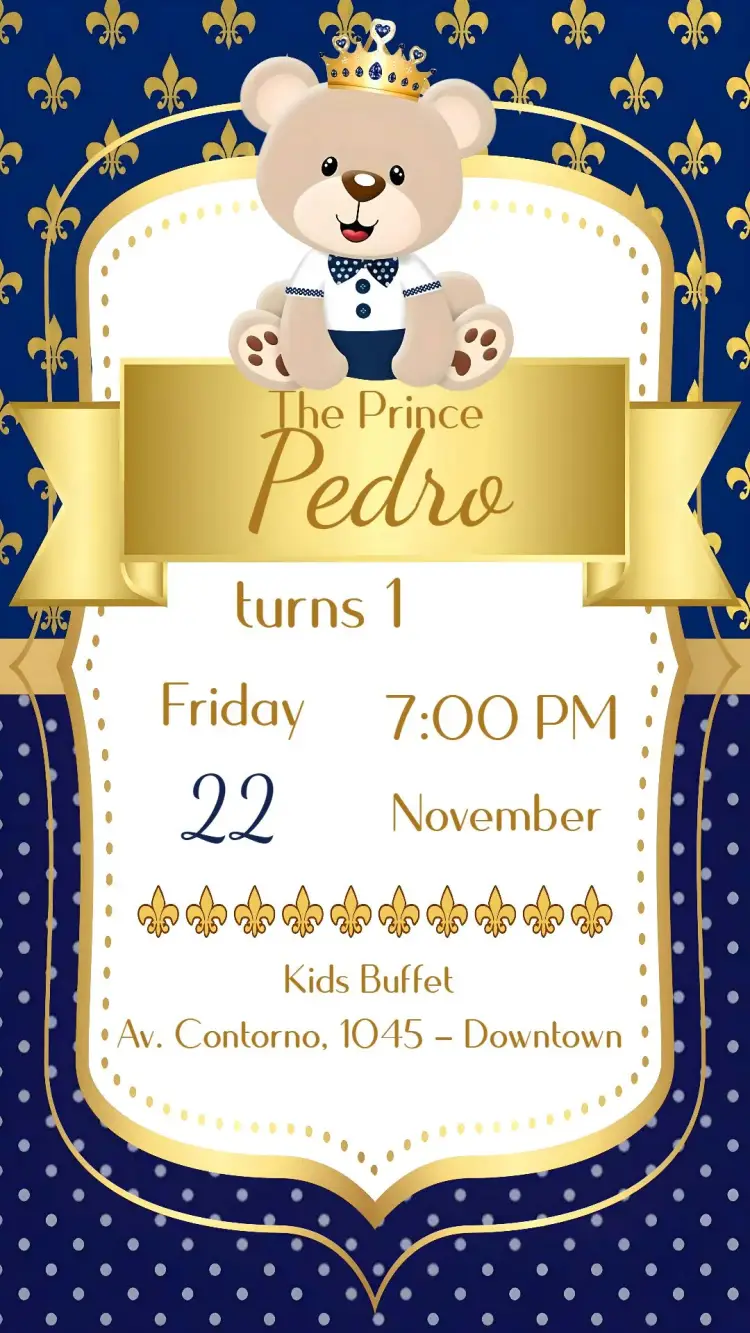 Prince Teddy Bear invitation