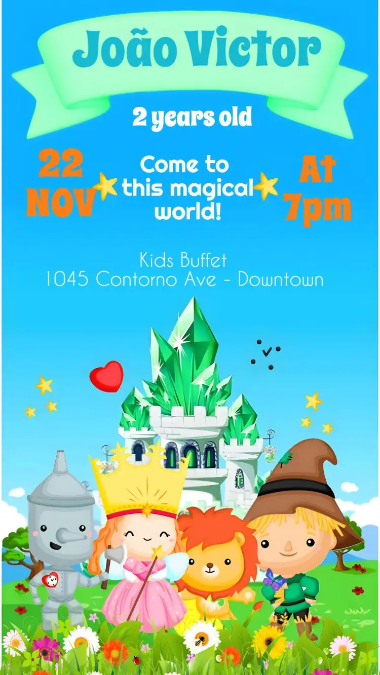 Invitation The Wizard of Oz – Kids' Birthday Party theme colorful, playful, fantasy-themed, magical, fun