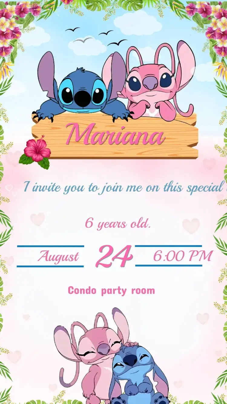 Invitation STITCH Birthday Invitation – Kids' Birthday Party theme colorful, fun, playful, tropical, childish, cartoon