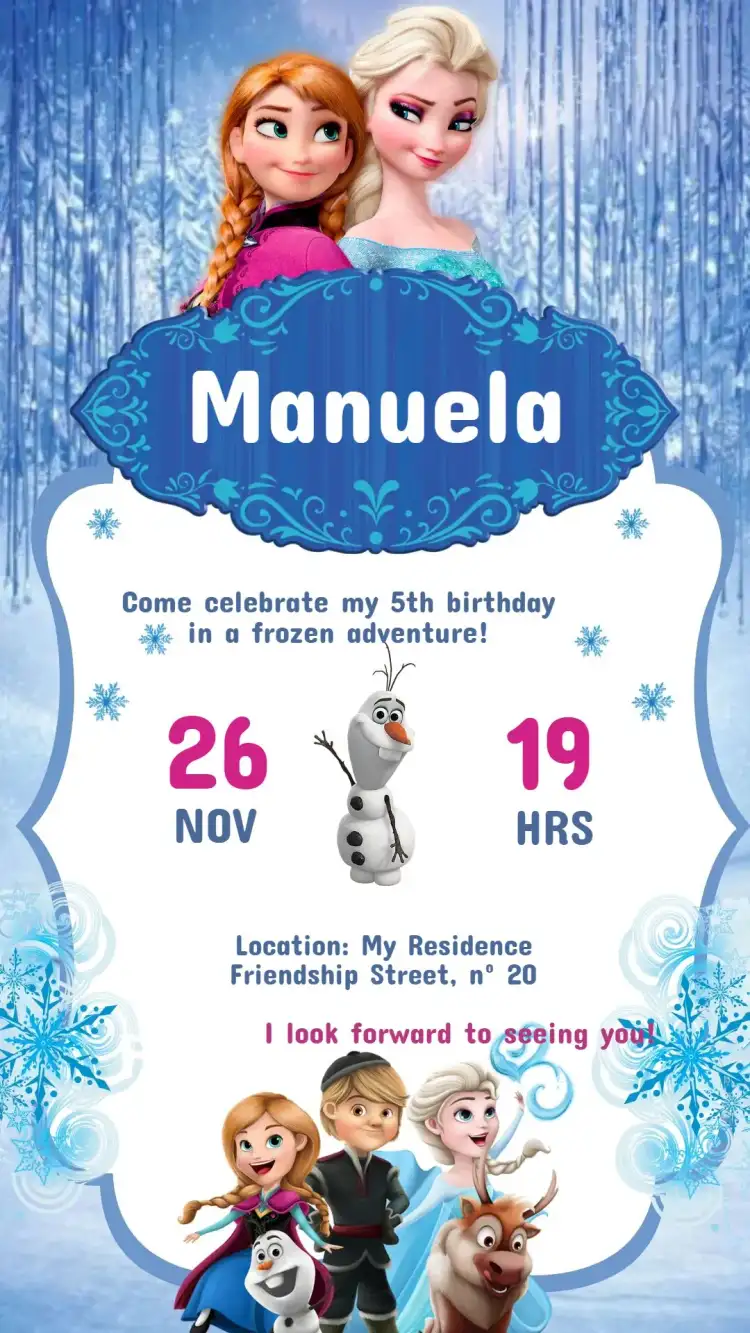 Digital Pink and Blue Frozen Children's Editable and Personalized Invitation