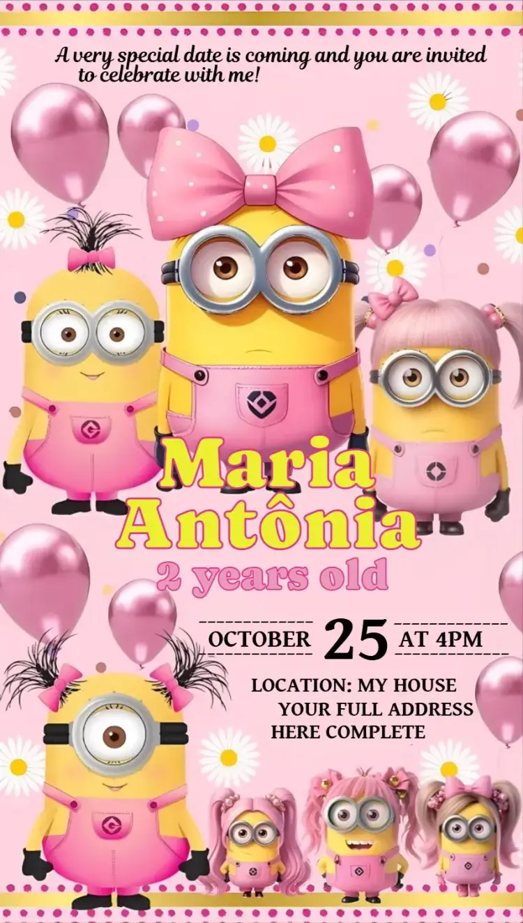 Minions girl 1 invitation