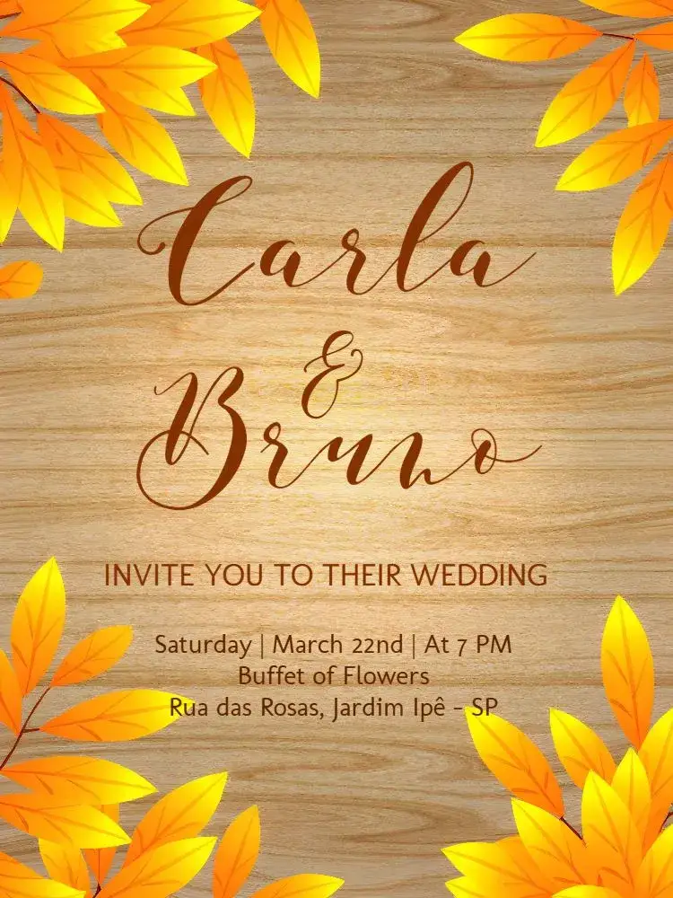 Invitation Wedding Leaves Foliage – Wedding theme leaves, rustic, elegant, yellow, natural, minimalist