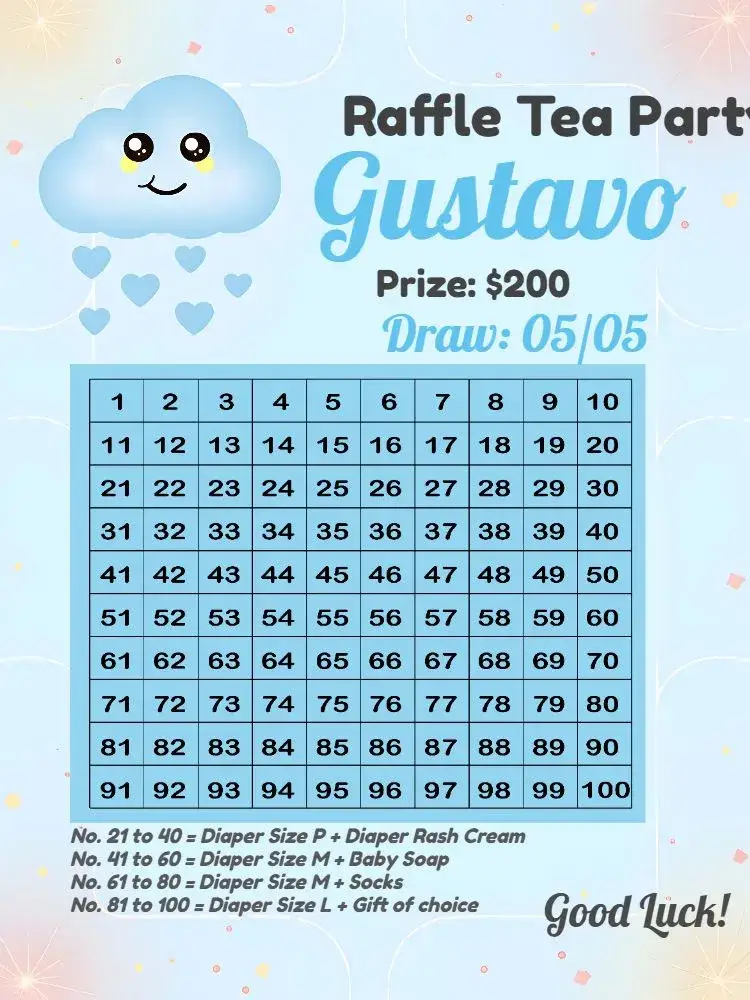 Invitation White Love Rain Raffle Tea – Raffle Tea theme clouds, diapers, soft colors, minimalist, modern, playful