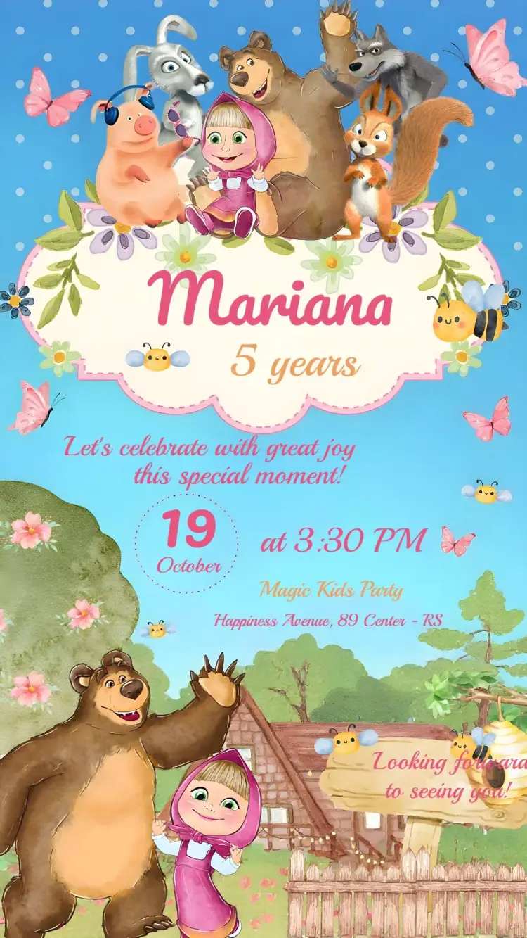 Masha And The Delicate Bear invitation
