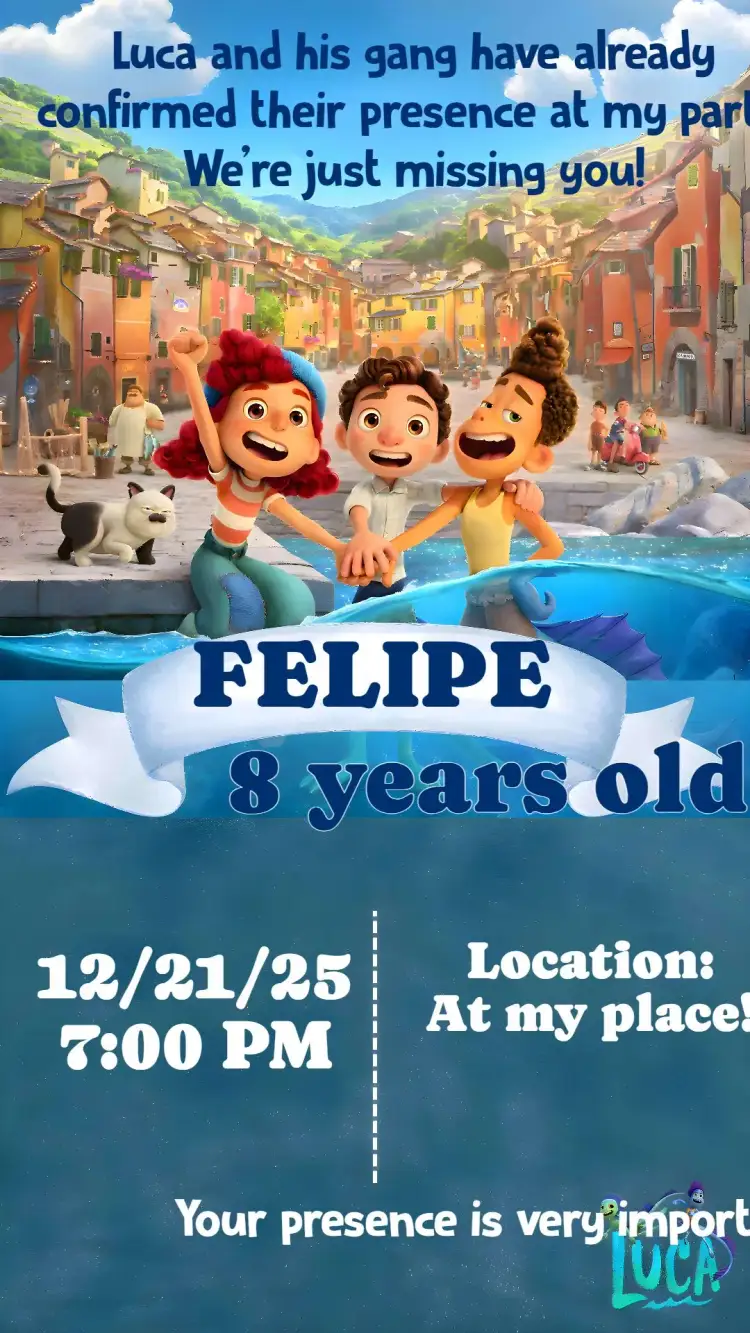 Invitation Luca – Kids' Birthday Party theme colorful, playful, fun, childlike, themed