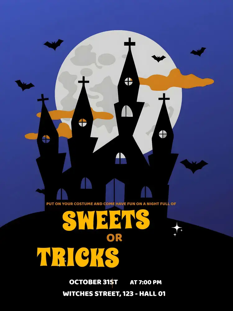 Invitation Halloween Day Party – Commemorative Dates theme vibrant colors, Halloween graphic elements, fun style, fantasy and mystery, playful atmosphere