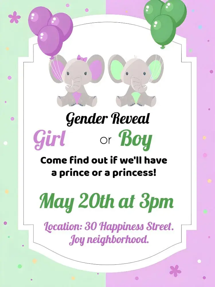 Elephant Girls Gender Reveal Tea Party invitation
