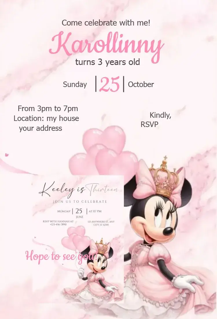 Invite Minnie Royalty editable and customizable