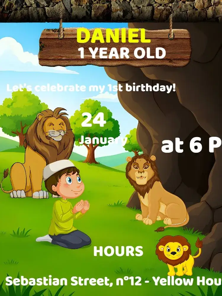 Invitation Daniel In The Lion's Den Brown – Commemorative Dates theme brown, animals, fun, themed, colorful, illustration