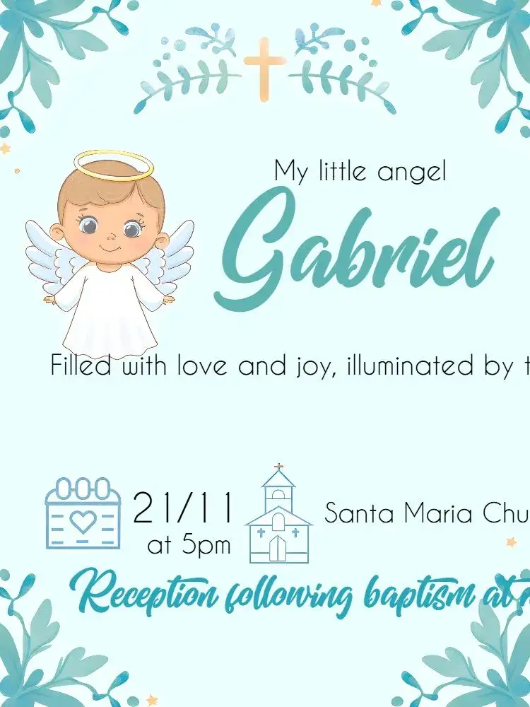 Invitation Christening Baptism – Baptism theme delicate, minimalist, modern, angels, flowers