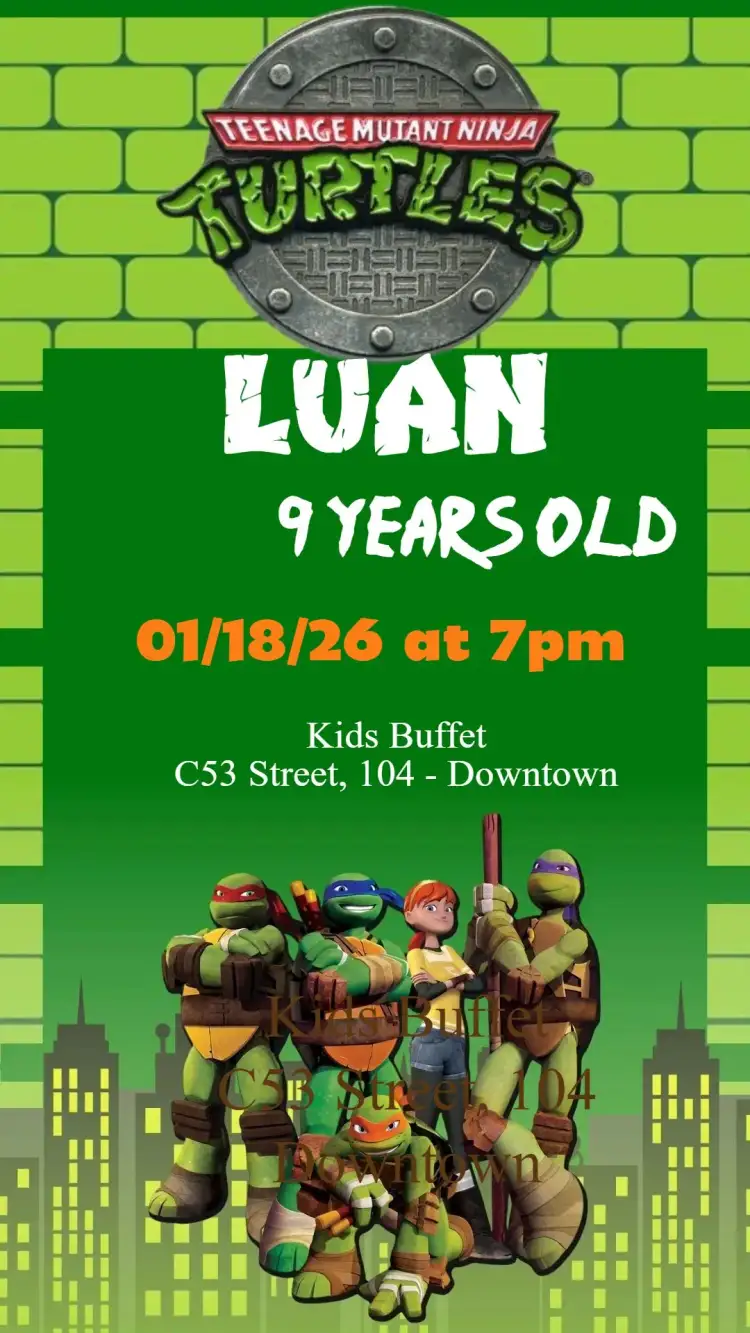 Invitation Ninja Turtles – Kids' Birthday Party theme colorful, fun, youthful, adventure-filled, animated illustrations