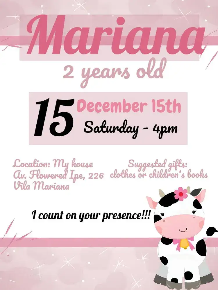 Invitation Pink Brown Cow – Commemorative Dates theme farm theme, rustic style, pastel colors, vintage look, animals, children's party