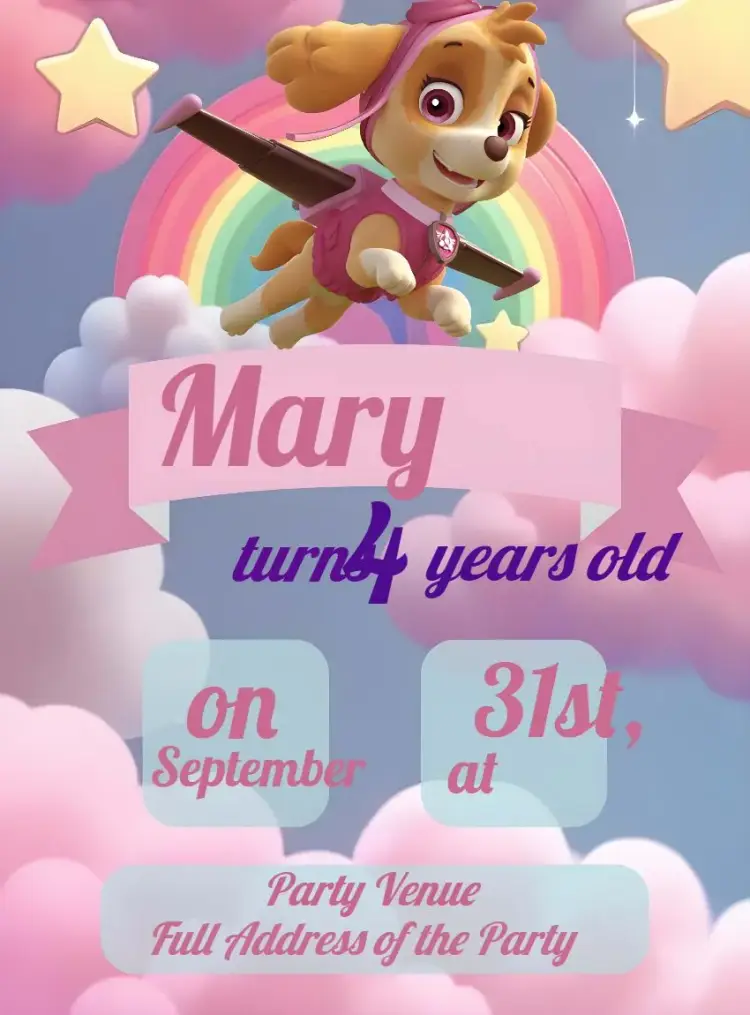 Skye Paw Patrol Girl invitation
