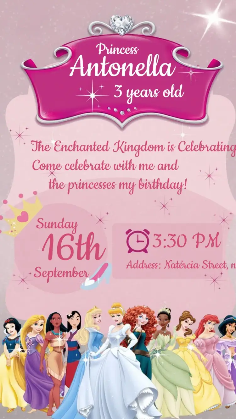 The Disney Princesses in Pink invitation