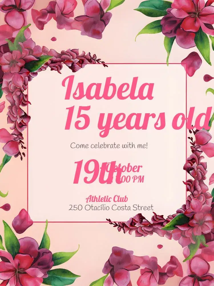 Invitation Delicate And Romantic 15-Year-Old Party With Salmon Flowers – Sweet 15 theme floral, delicate, romantic, watercolor, elegant, modern