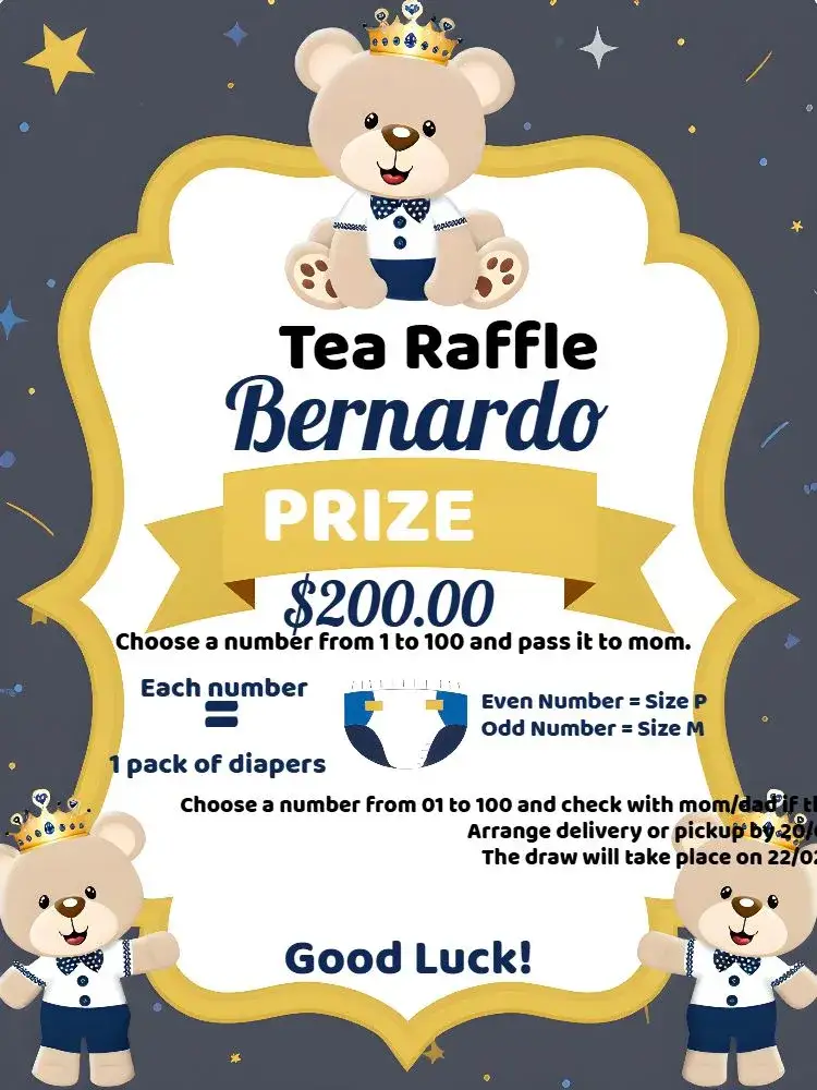 Invitation Prince Teddy Bear Baby Shower Raffle – Raffle Tea theme blue, golden, teddy bear, modern, childlike, playful