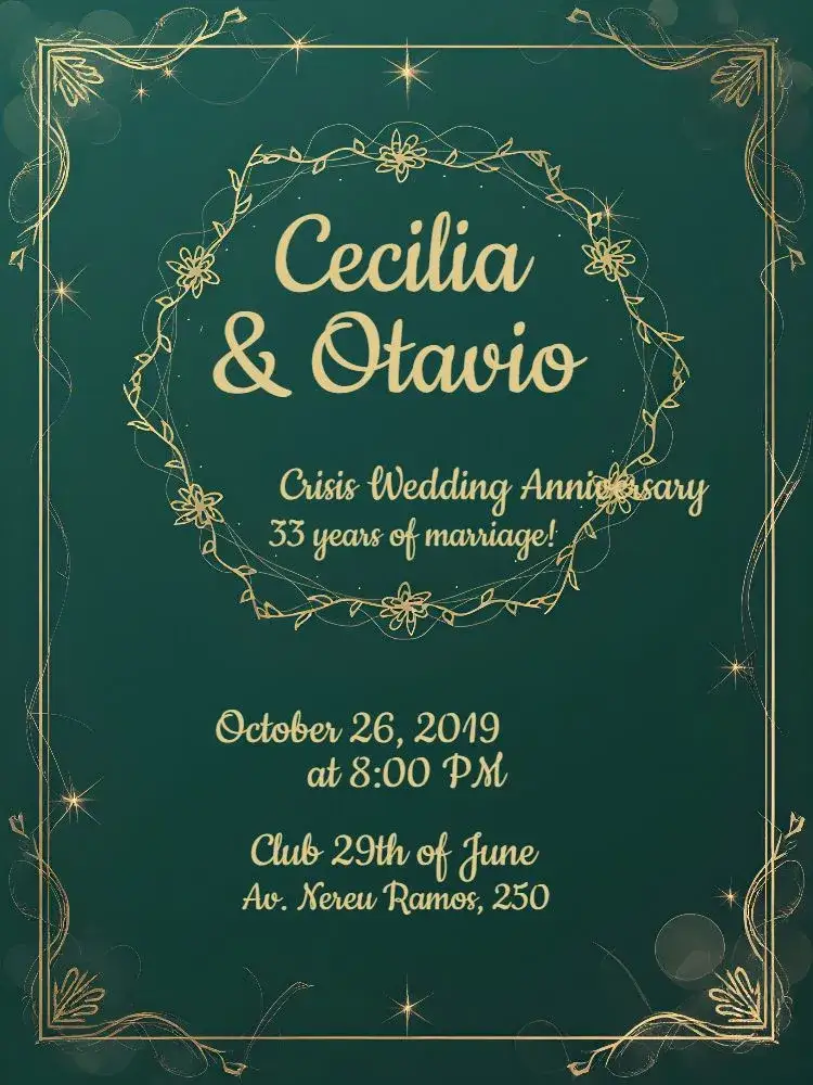 Invitation Criso Married Anniversary – Bridal Shower theme green, golden, elegant, modern, sophisticated, minimalist