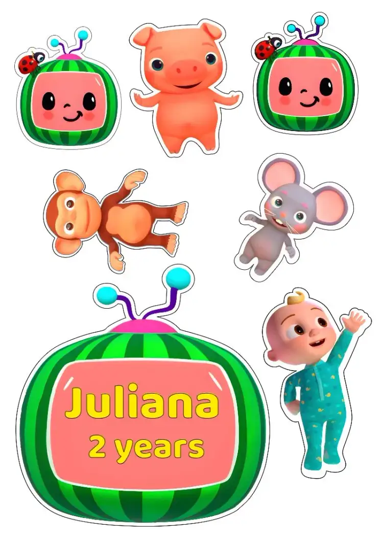 Invitation Topo De Bolo Cocomelon Infantil – Cake topper theme colorful, fun, childish, themed, lively