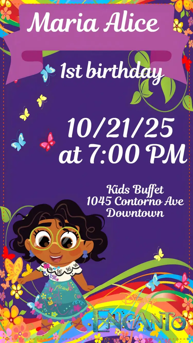 Invitation Encanto Baby – Kids' Birthday Party theme colorful, magical, fun, childlike, themed, illustrative