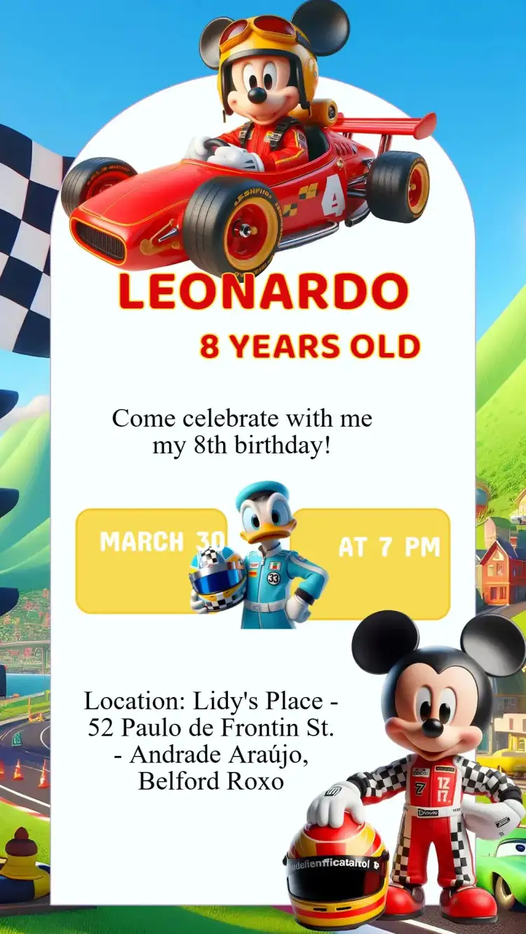 Mickey Roadster Racers Birthday Invitation
