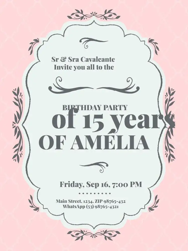 Invitation Elegant 15th Birthday Party – Sweet 15 theme light pink, elegant, delicate, feminine, modern, charming