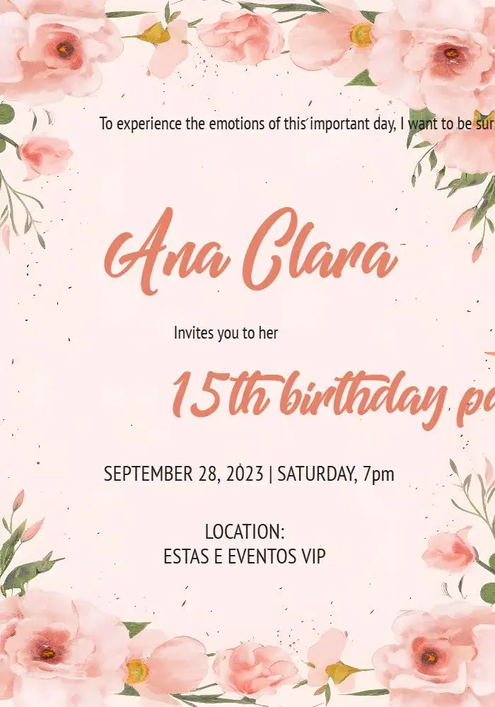 15th Floral Pink Birthday invitation