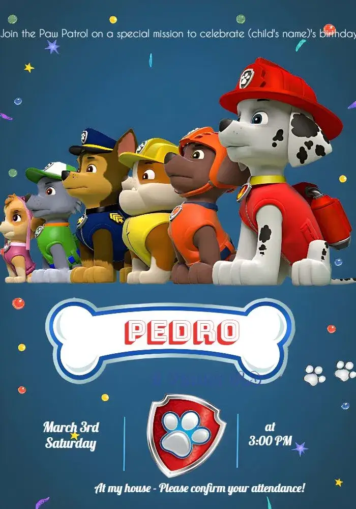 Invitation Paw Patrol Png – Kids' Birthday Party theme blue, fun, childish, themed, colorful, modern