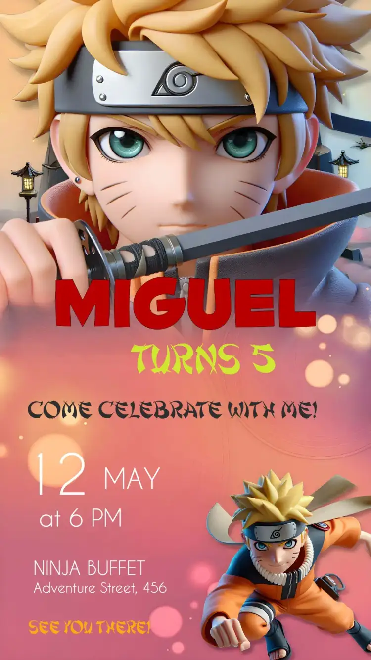Invitation Colorful Naruto – Kids' Birthday Party theme colorful, ninja, anime, fun, childish, themed