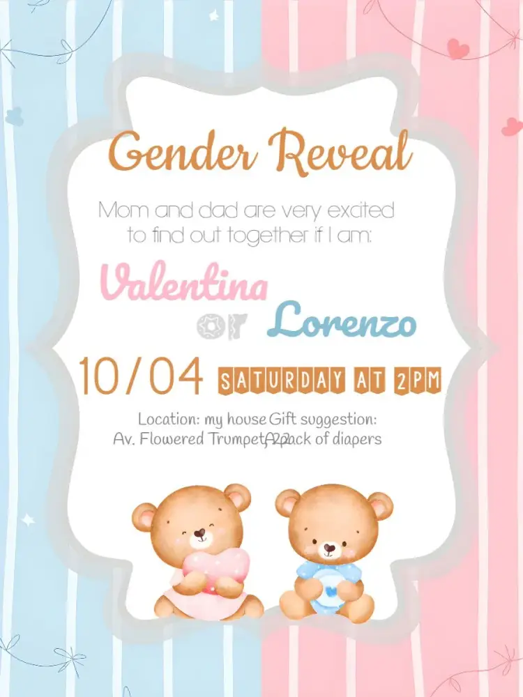 Teddy Bears Gender Reveal invitation