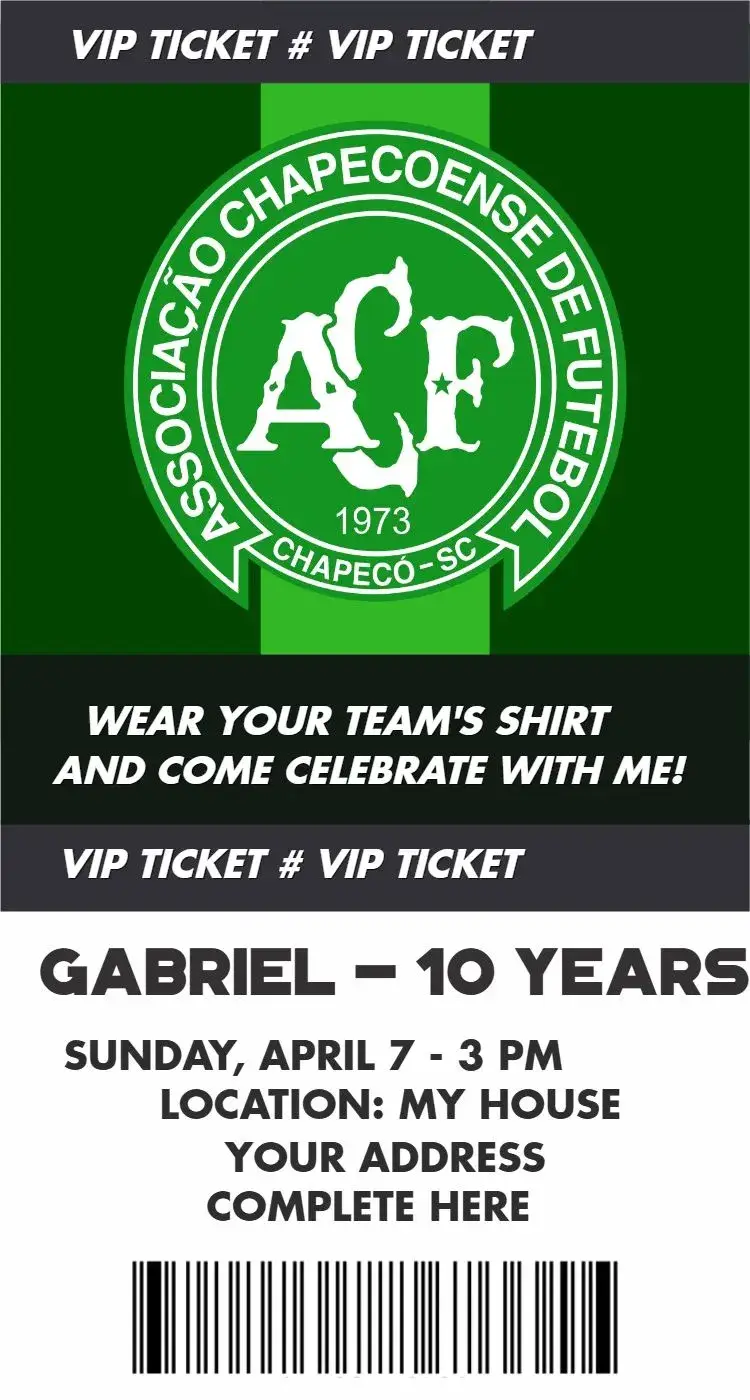 Invite Chapecoense ticket editable and customizable