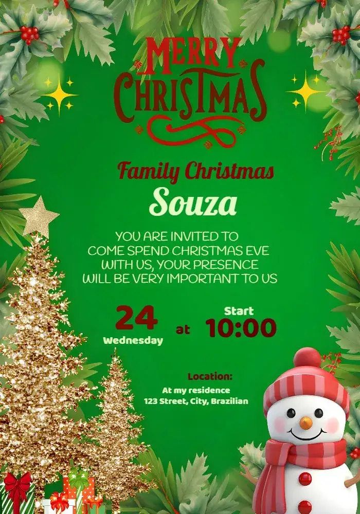 Invitation For Christmas Decorative Party – Commemorative Dates theme green, festive, Christmas-themed, decorative, cheerful, inspiring