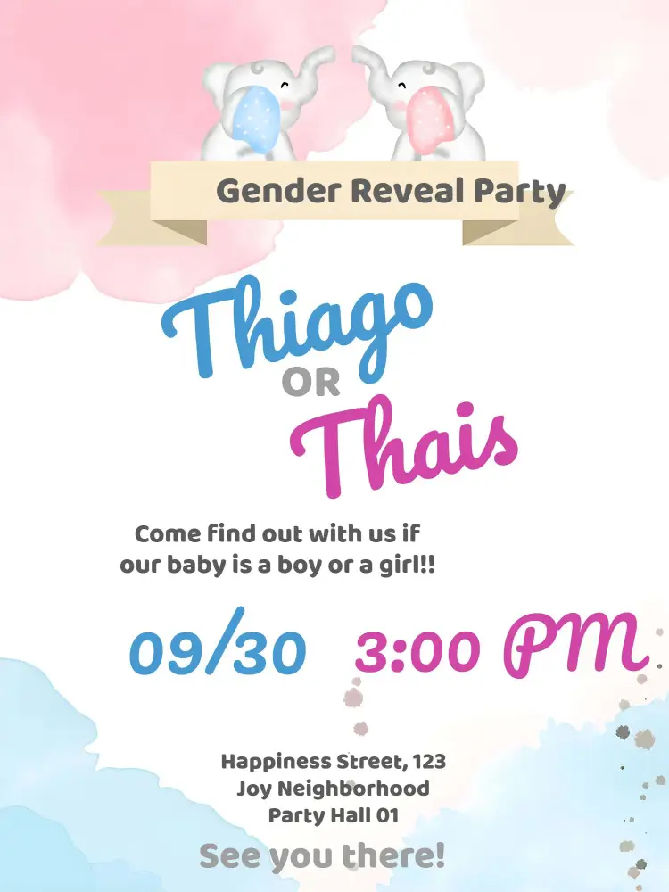 Elephant Blue Gender Reveal Tea Party invitation