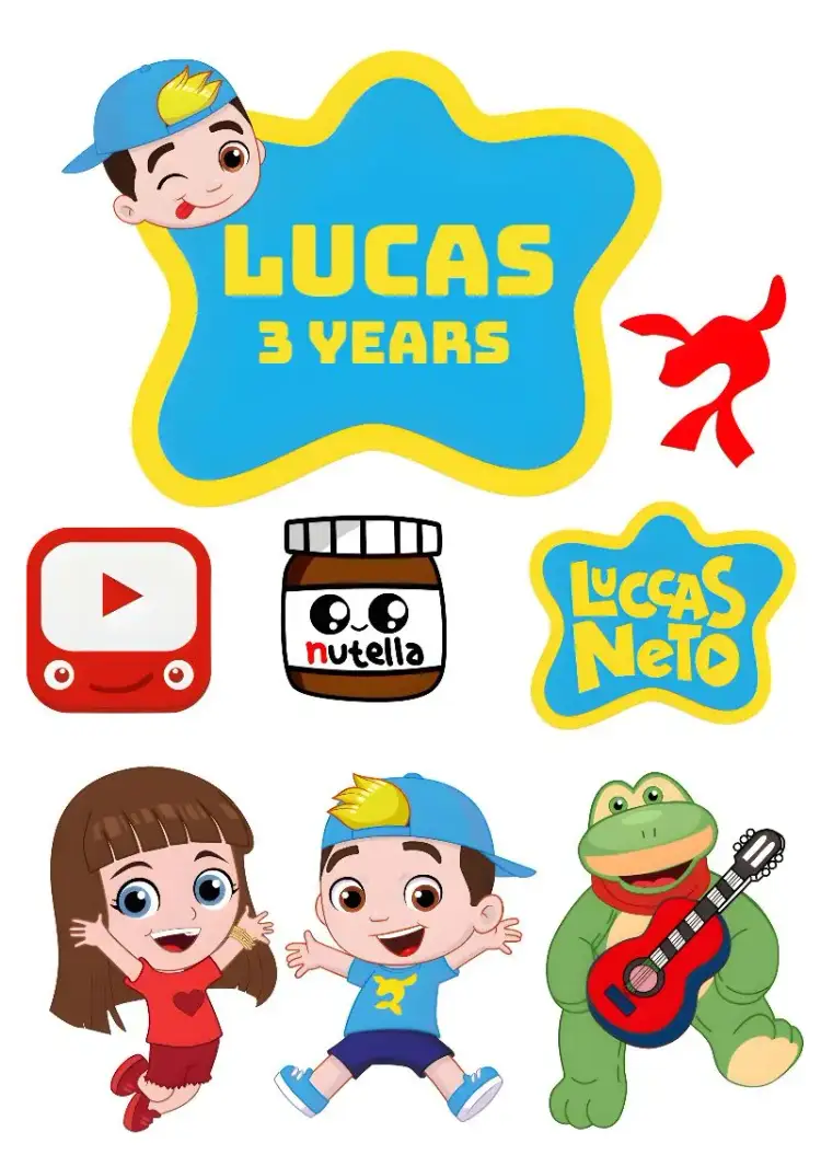 Invitation Topo De Bolo Luccas Neto Nutella Cake Topper – Cake topper theme colorful, fun-filled, modern, themed, child-friendly