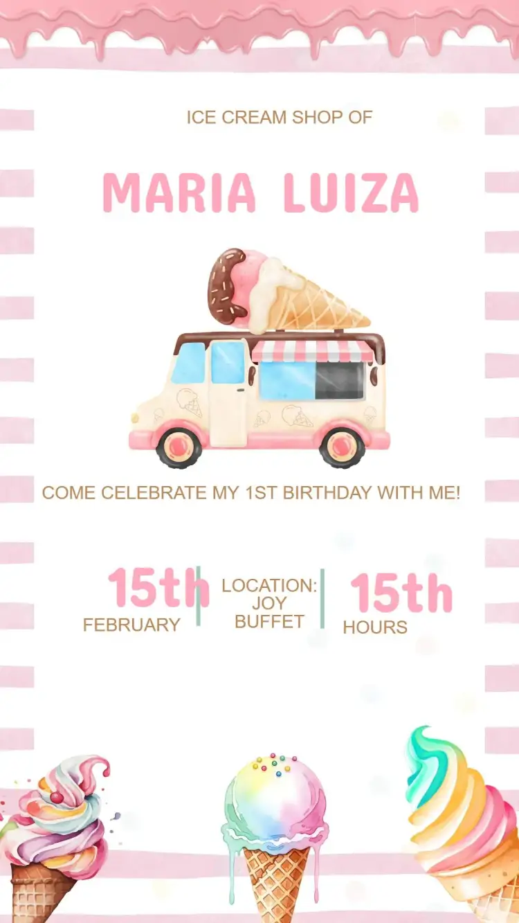 Invitation Ice Cream Birthday Invitation – Kids' Birthday Party theme vibrant colors, fun style, ice cream graphic elements, illustrative style, colorful theme