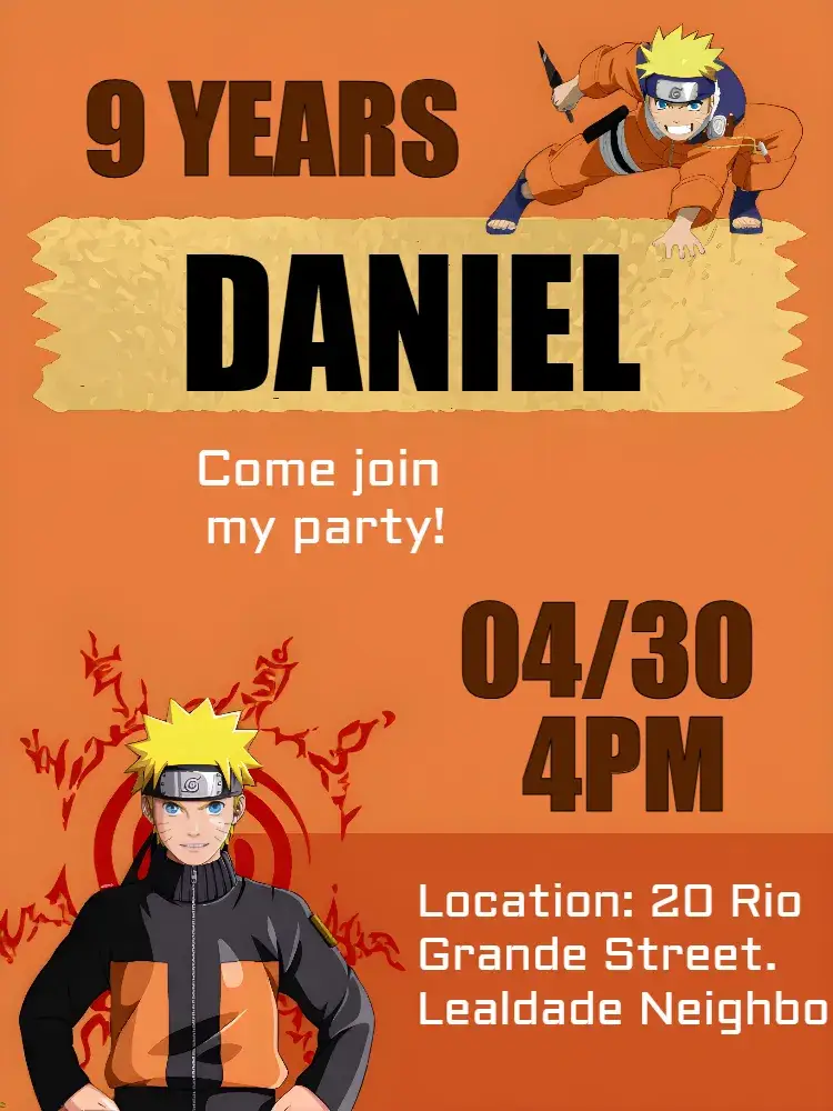 Yellow Naruto invitation