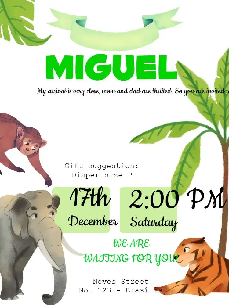 Invitation Safari Diaper Shower - – Diaper Shower theme safari, jungle, animals, vibrant, tropical, colorful