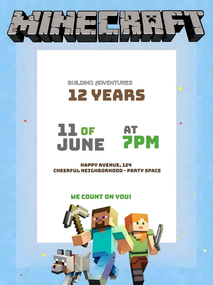 Kids Minecraft Party invitation
