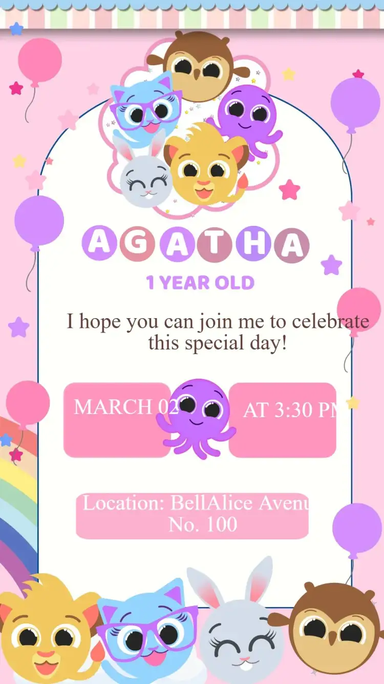 Invitation Cute Pink Cake Birthday Invitation – Kids' Birthday Party theme pink, playful, nature, colorful, fun