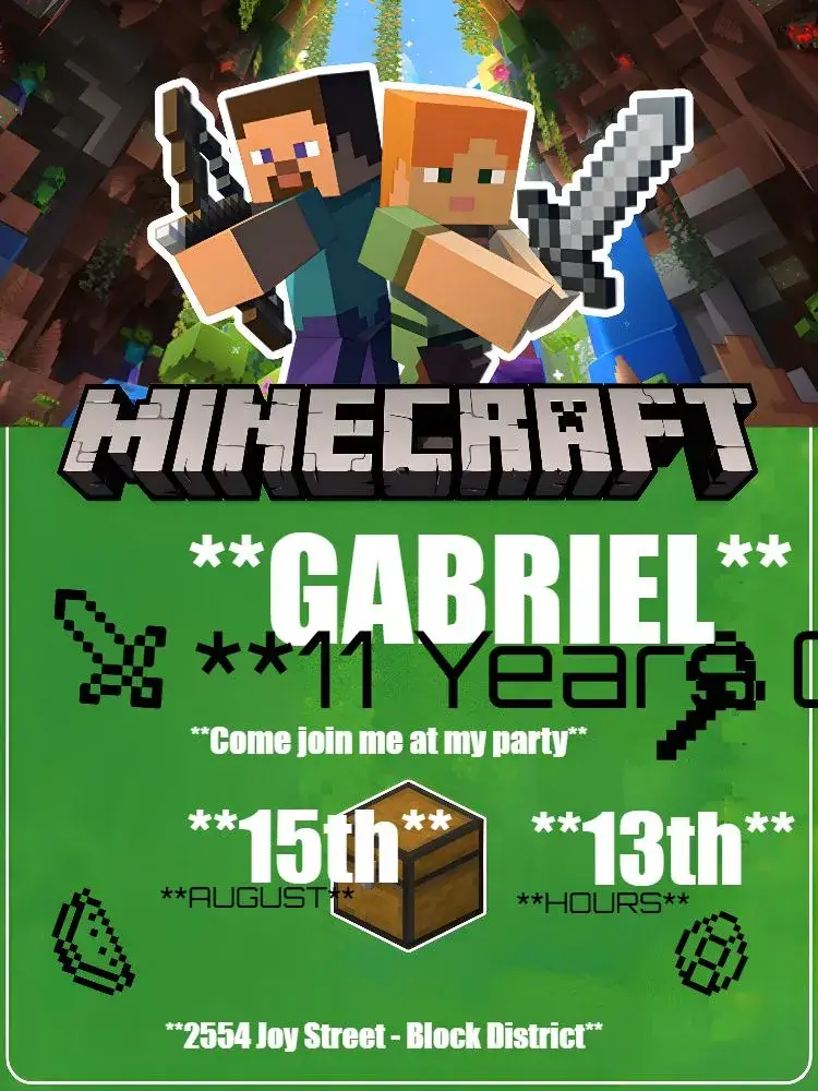 Light and Dark Green Minecraft Creeper invitation