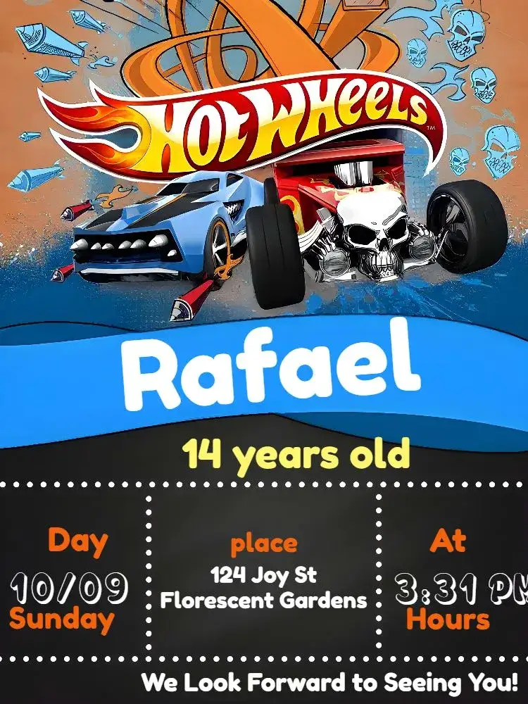 Invitation Hot Wheels Small – Most searched for theme trendy, colorful, fun, childish, themed, dynamic