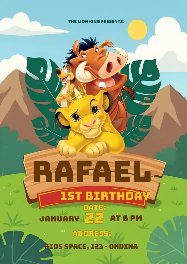 The Lion King Disney Animals invitation